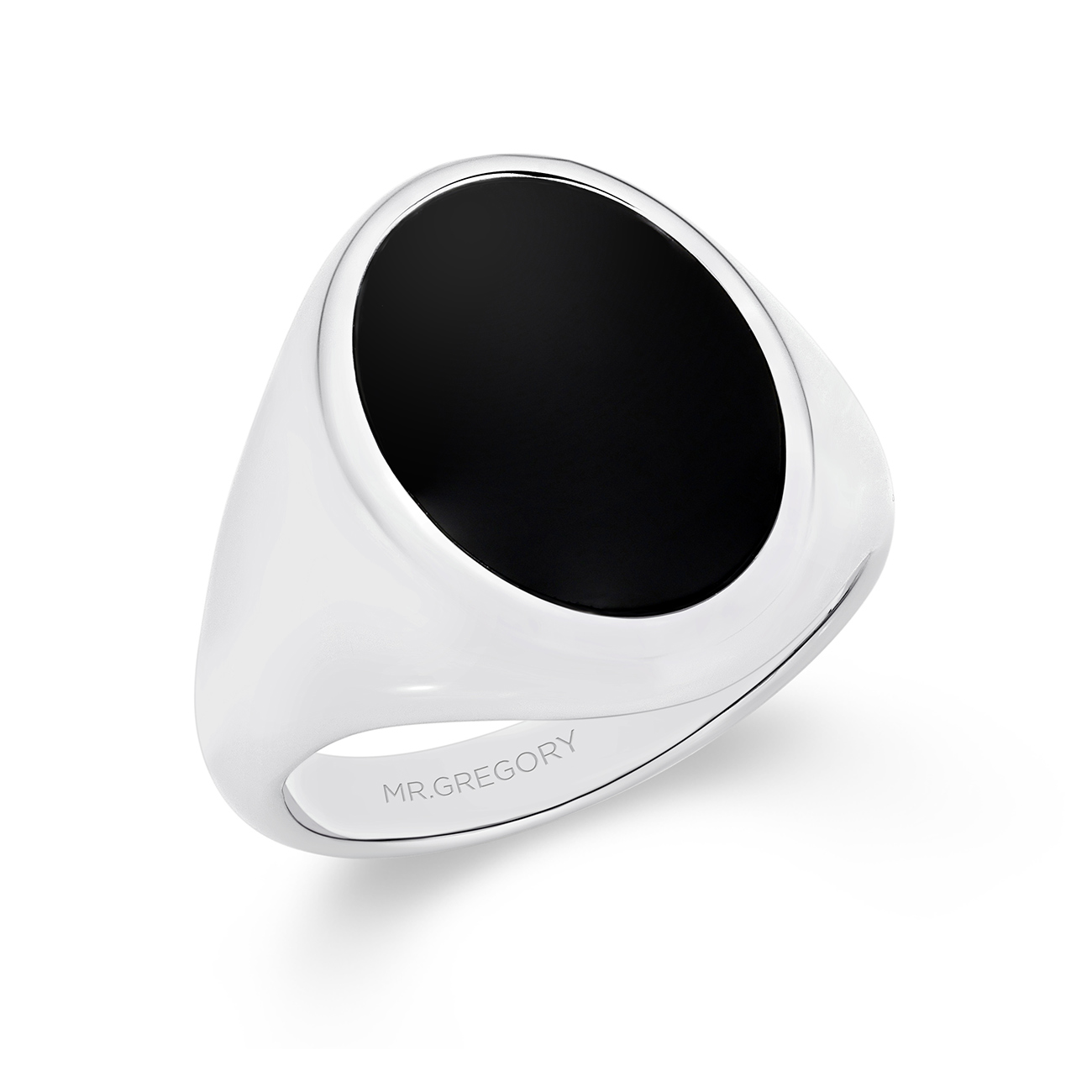 Sterling Silver &#038; Black Agate Oval Signet Ring