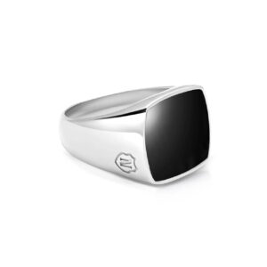 Nialaya Men's Silver Signet Ring with Onyx