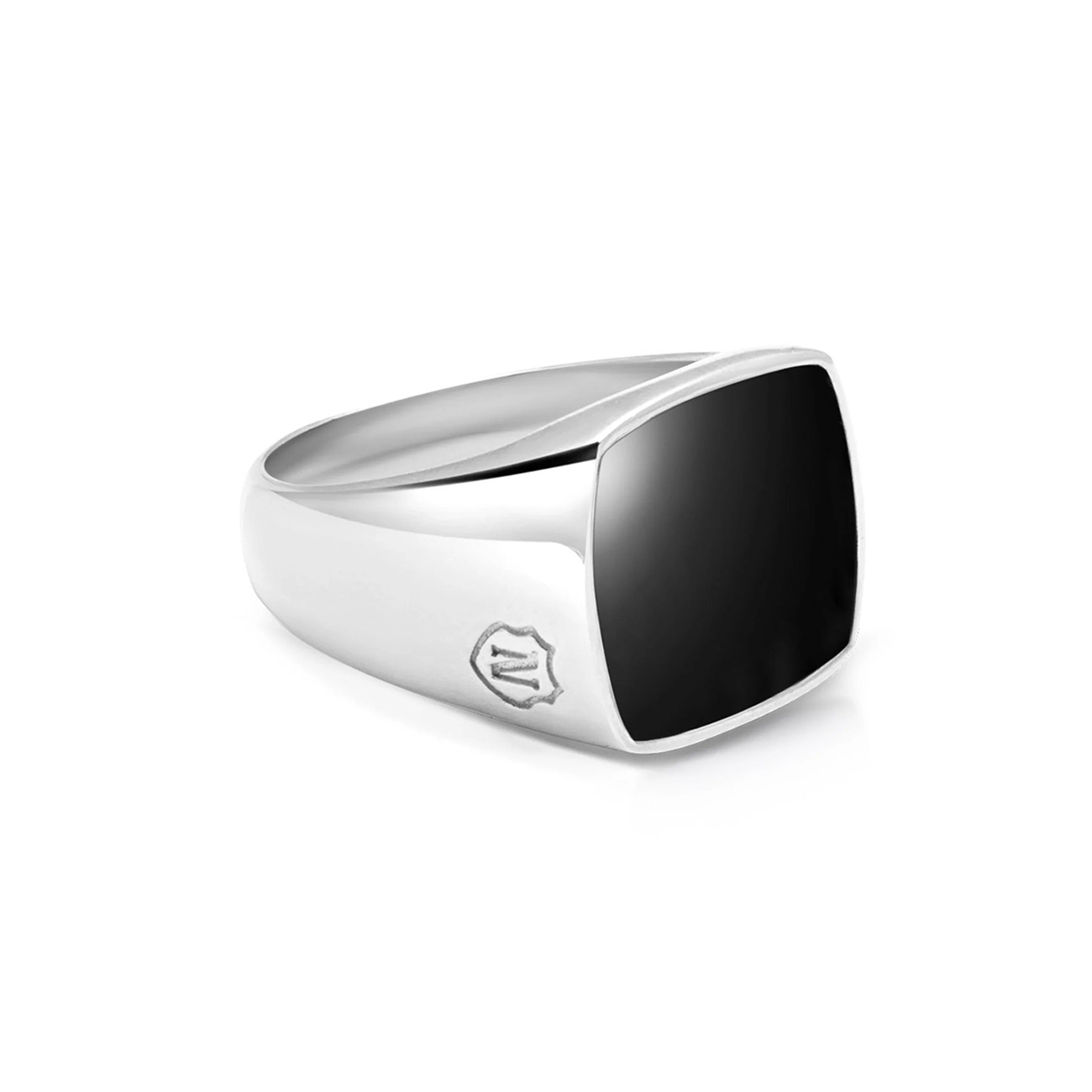 Nialaya Men&#8217;s Silver Signet Ring with Onyx