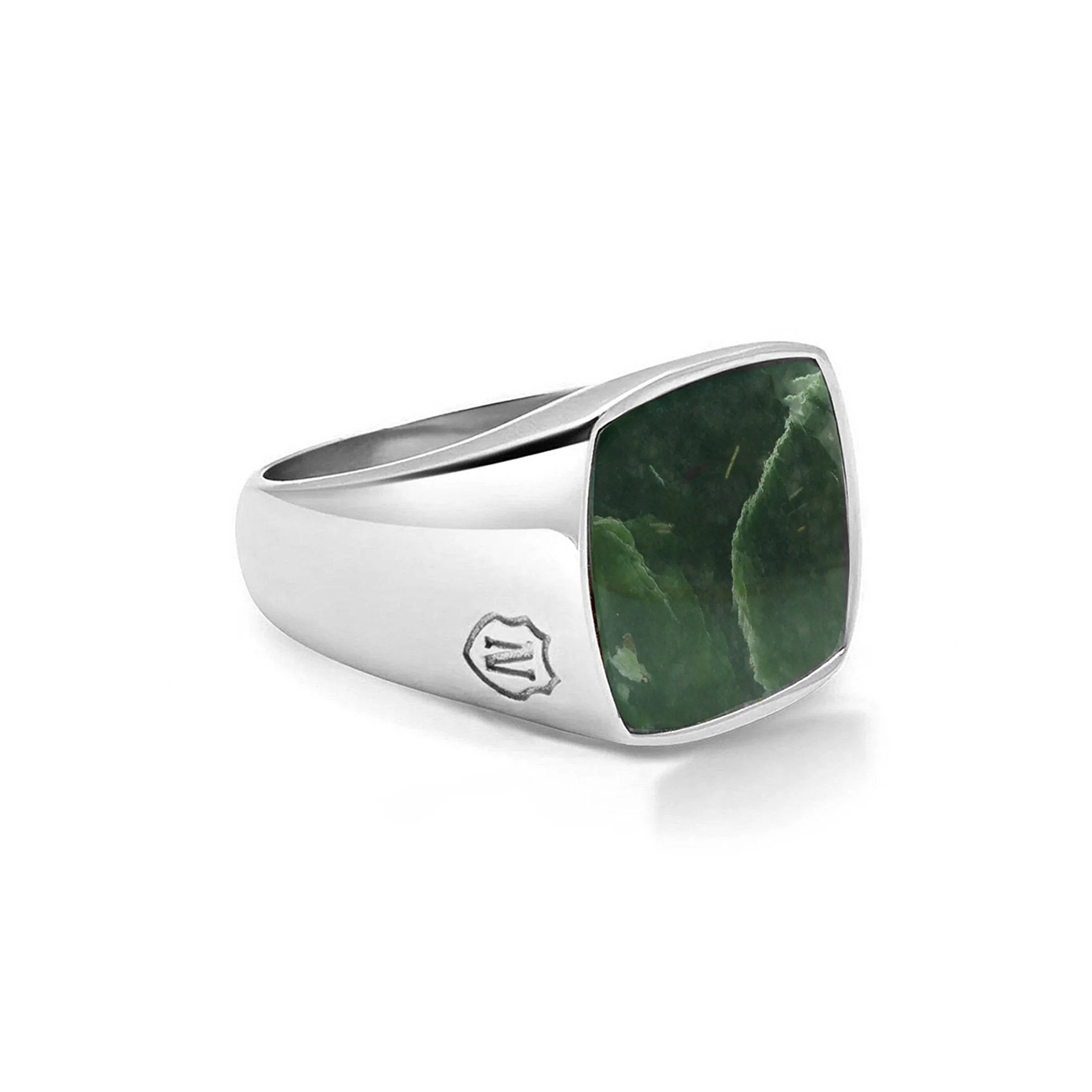 Nialaya Men's Silver Signet Ring with Green Jade
