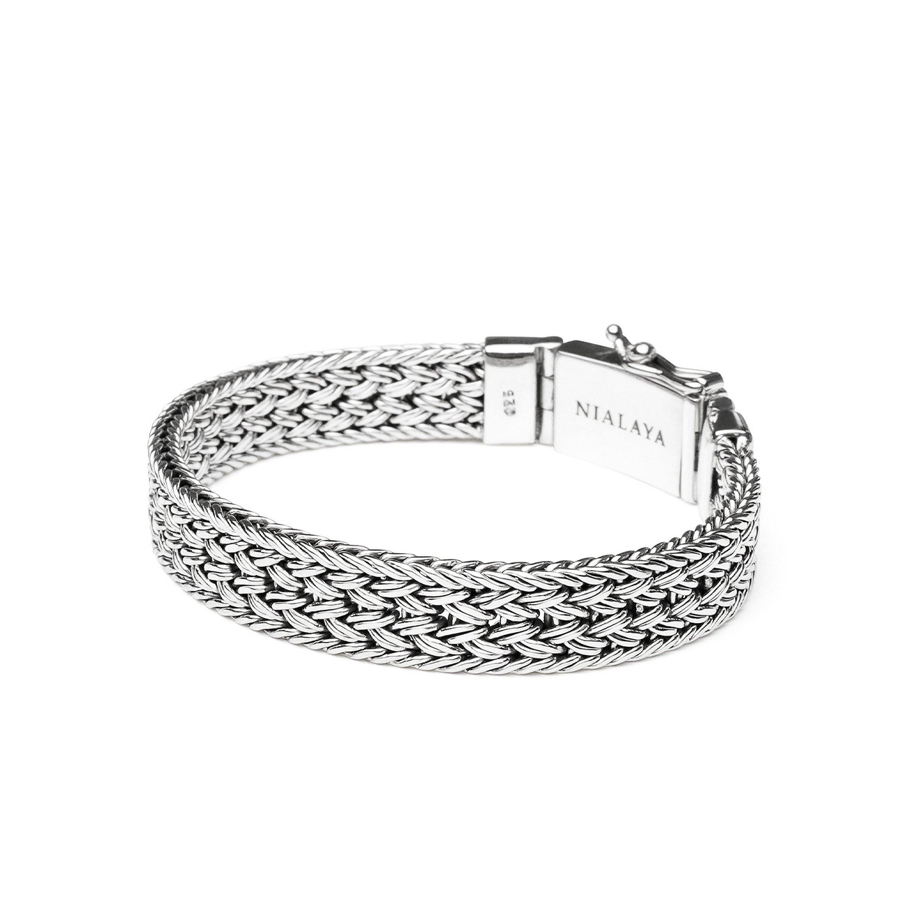 Nialaya Men's Silver Braided Chain Bracelet