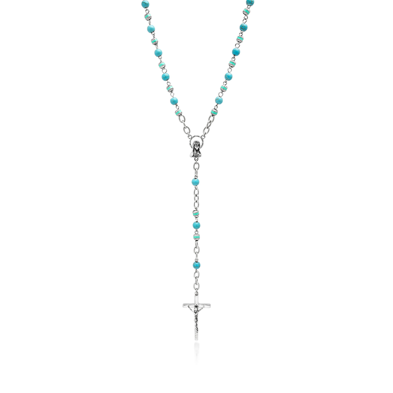 Nialaya Men's Rosary Necklace with Turquoise