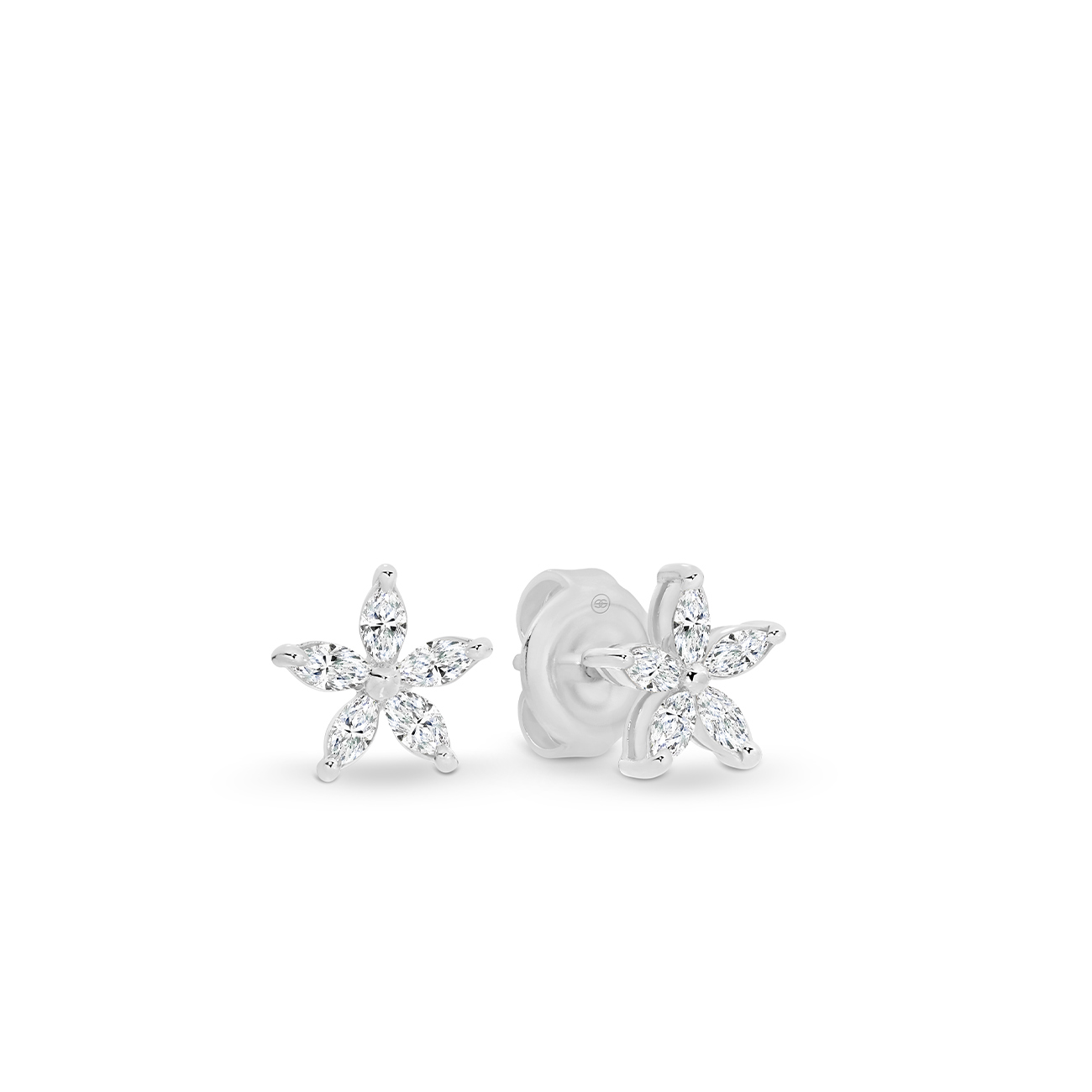 18K White Gold Diamond Marquise Flower Stud Earrings
