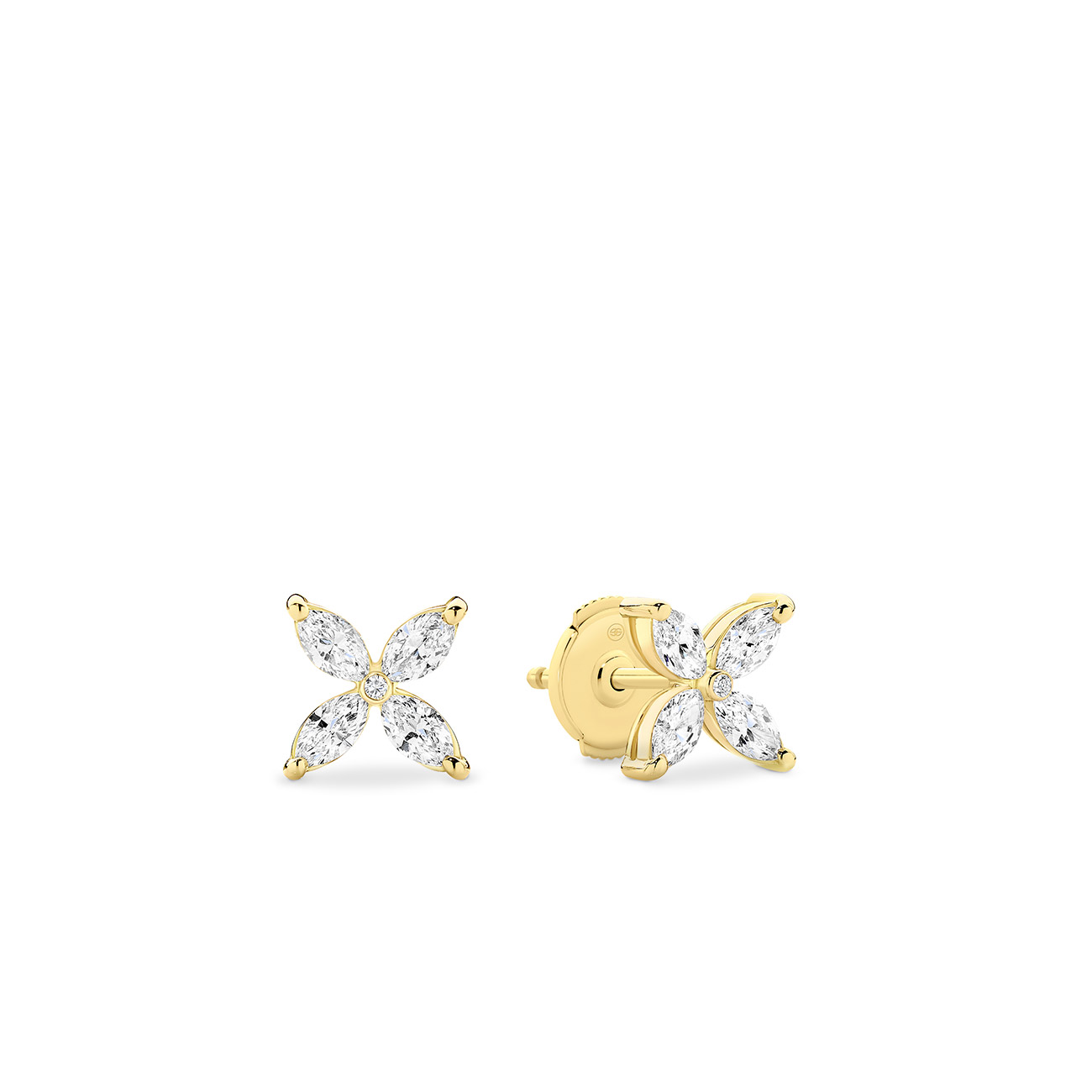 18K Yellow Gold Marquise &#038; Round Brilliant Diamond Petal Stud Earrings