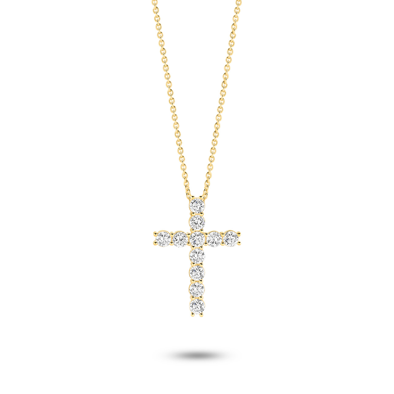 18K Yellow Gold Claw Set Slide Through Diamond Cross Pendant