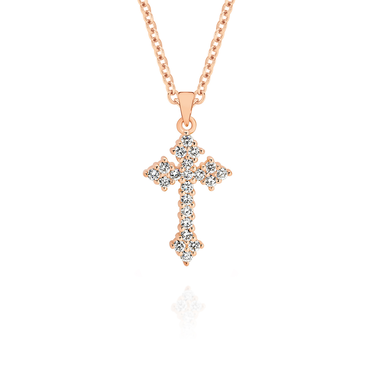 18K Rose Gold Claw Set Diamond Cluster Cross Pendant - Large