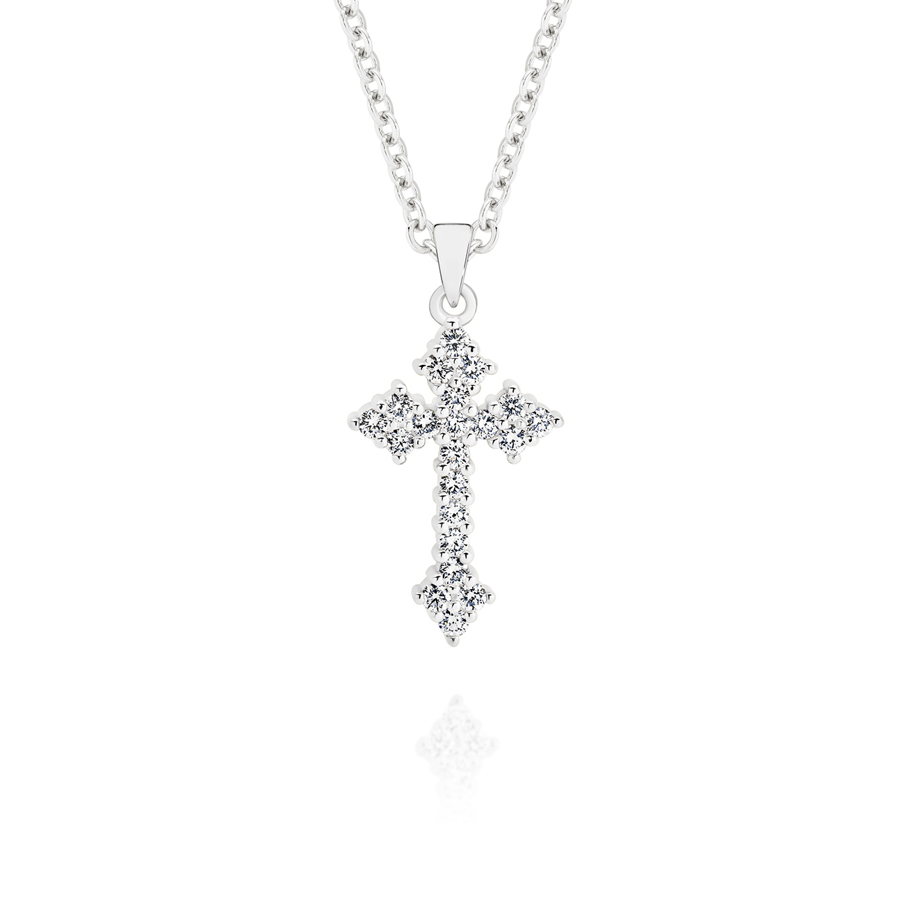 18K White Gold Claw Set Diamond Cluster Cross Pendant &#8211; Large