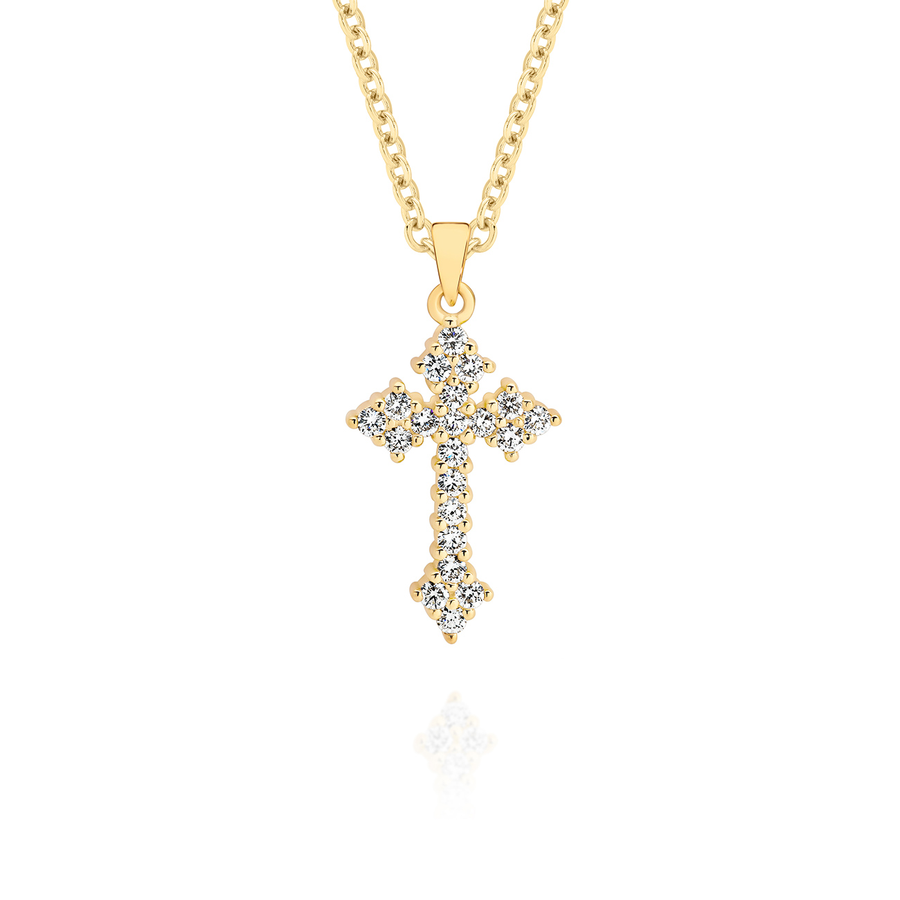 18K Yellow Gold Claw Set Diamond Cluster Cross Pendant &#8211; Large