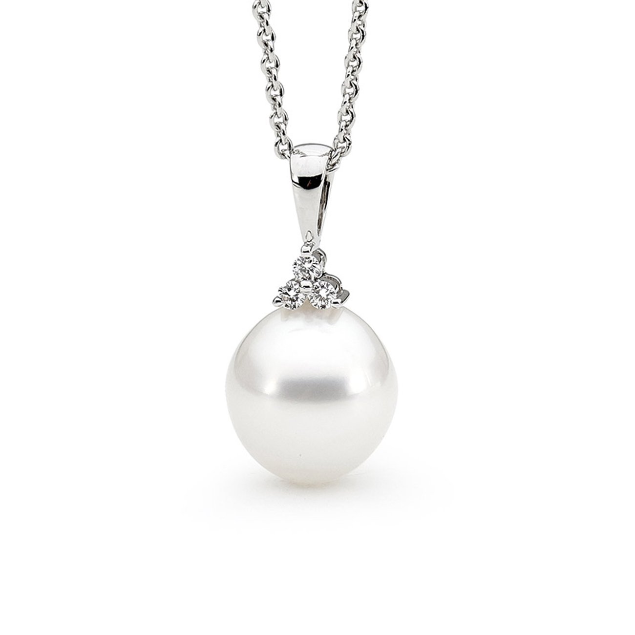 Allure South Sea Pearl &#038; Diamond Trio Pendant In 18K White Gold, 11-12mm