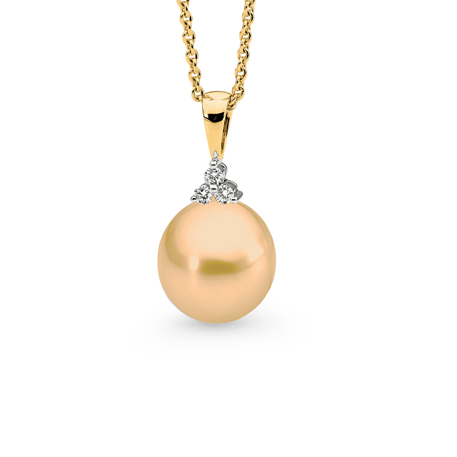 Allure Intense Gold South Sea Pearl 11-12mm &#038; Diamond Trio Pendant