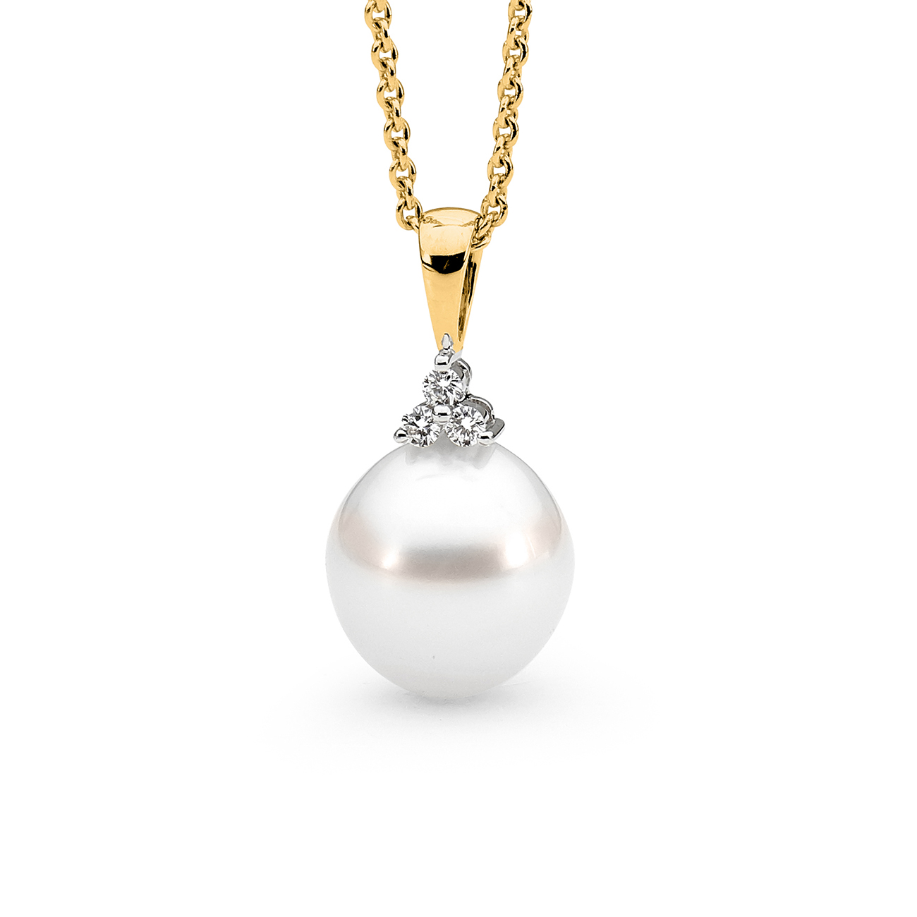 Allure South Sea Pearl & Diamond Trio Pendant In 18K Yellow & White Gold, 11-12mm