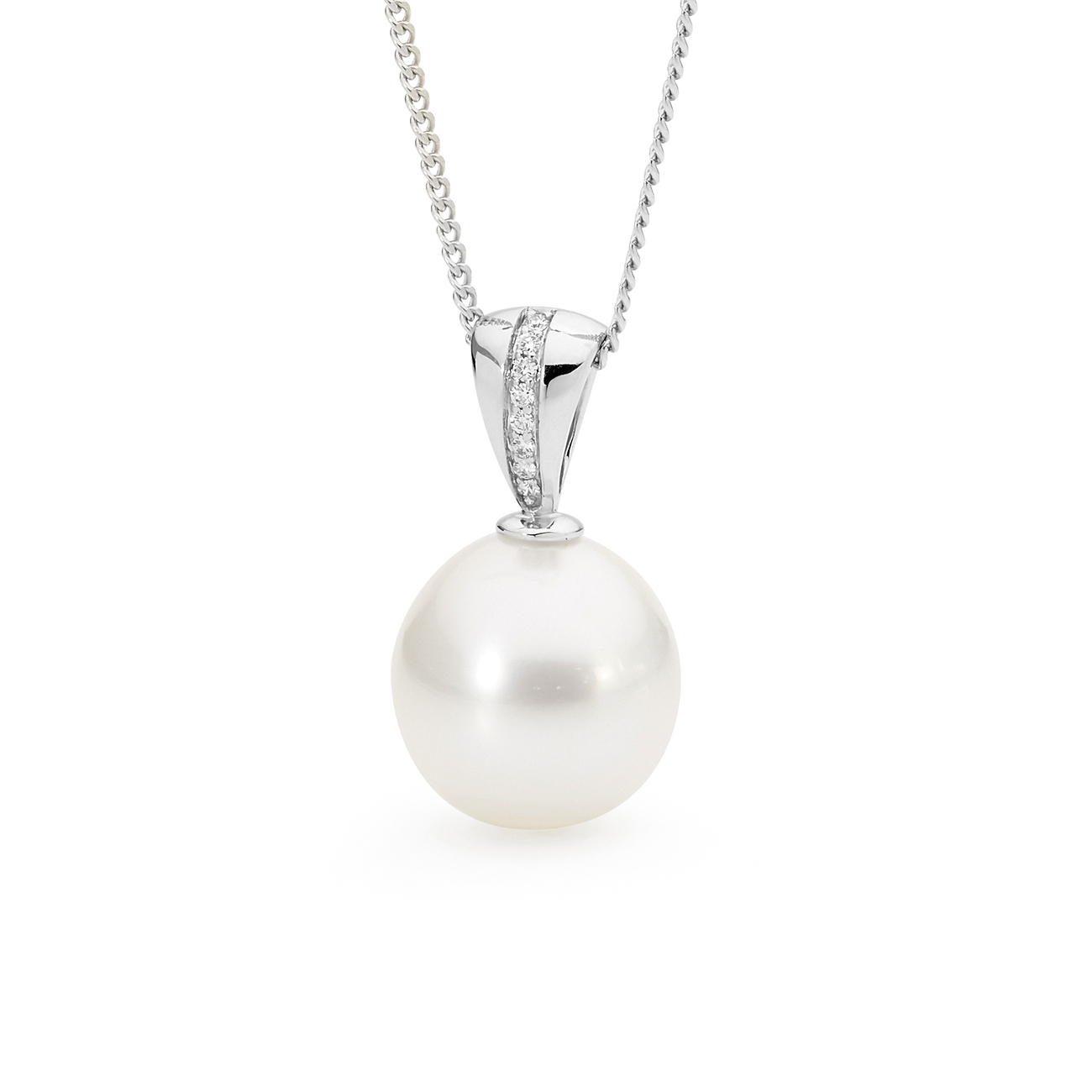 Allure South Sea Pearl & Diamond V Bale Pendant In 18K White Gold