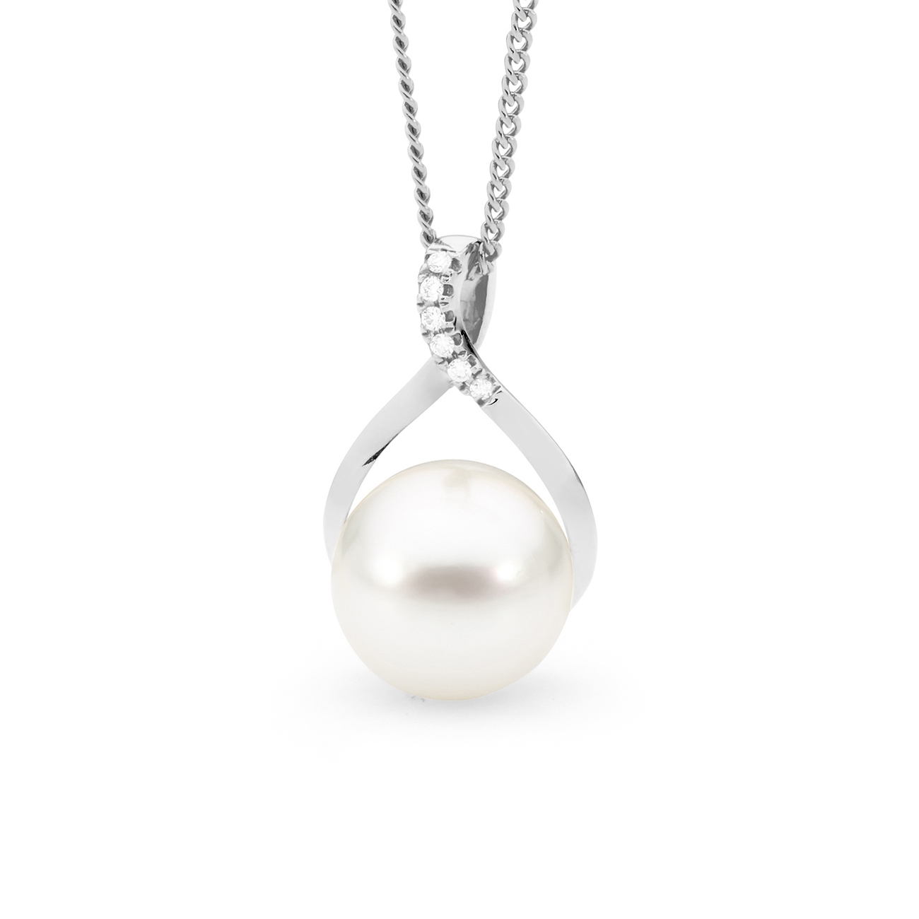 Allure South Sea Pearl & Diamond Twisted Pendant In 18K White Gold