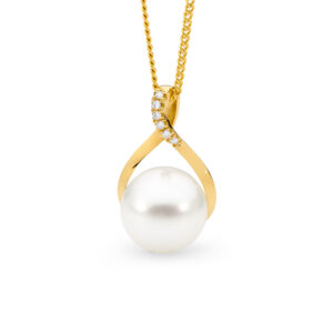 Allure South Sea Pearl & Diamond Twisted Pendant In 18K Yellow Gold