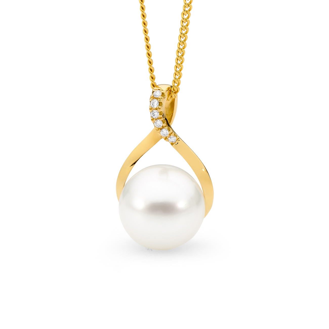 Allure South Sea Pearl & Diamond Twisted Pendant In 18K Yellow Gold