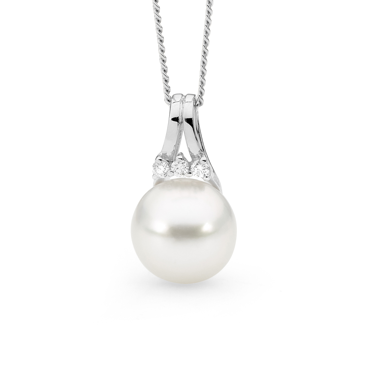 Allure South Sea Pearl Diamond Split Bale Trio Pendant in 18K White Gold Gregory Jewellers