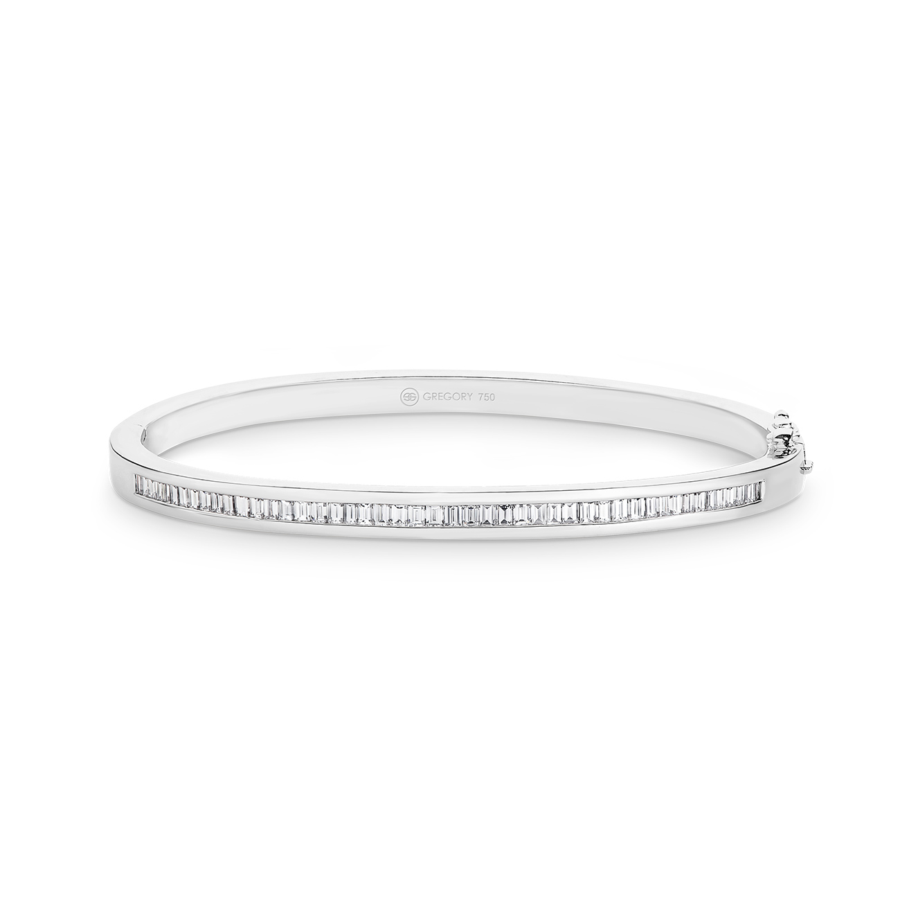 Baguette Cut Channel Set Diamond Bangle In 18K White Gold 1.60ct TW