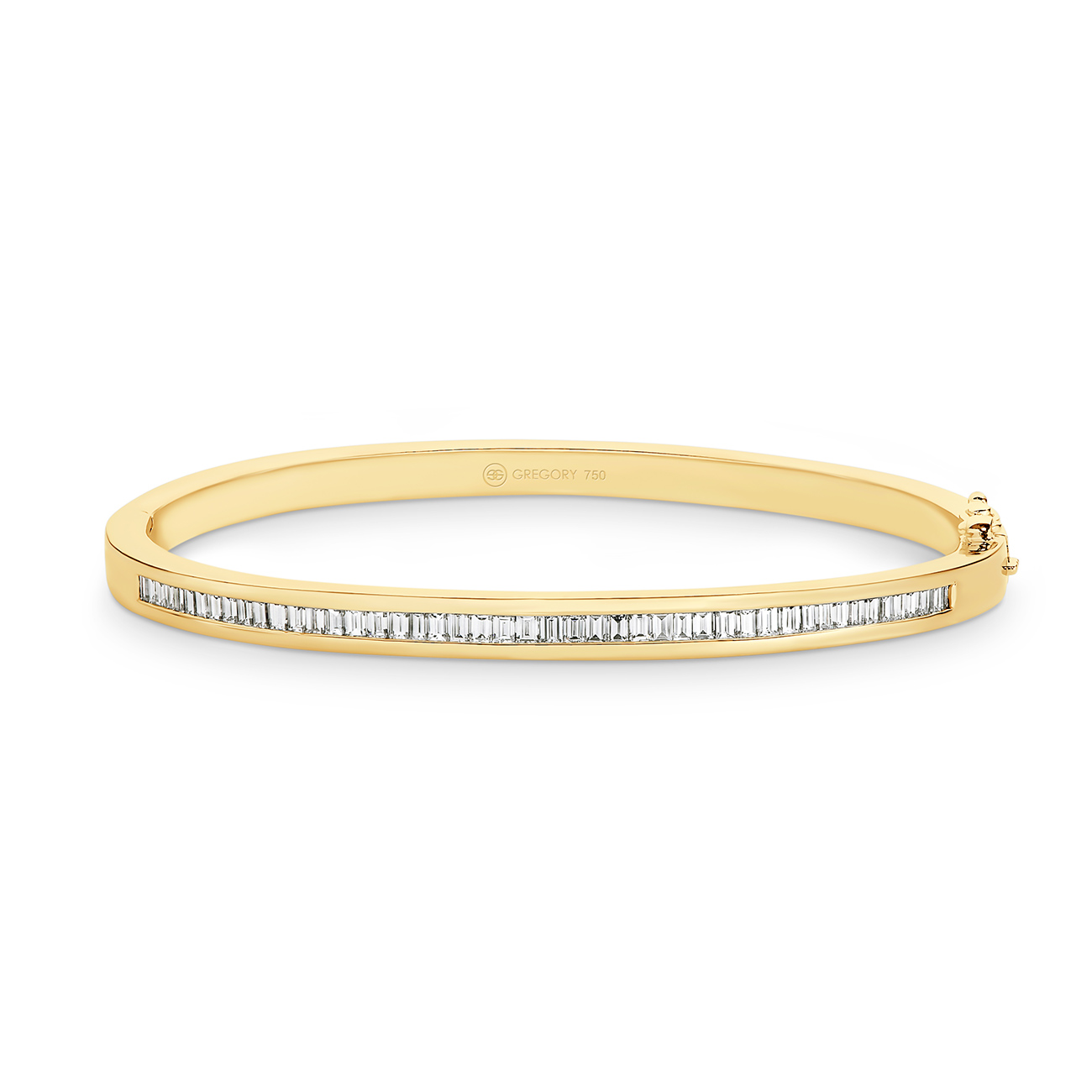 Baguette Cut Channel Set Diamond Bangle In 18K Yellow Gold