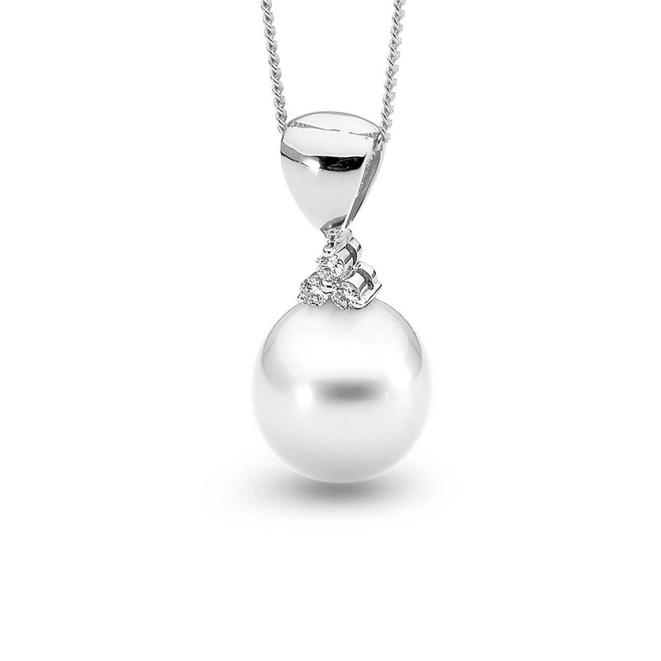 Allure South Sea Pearl & Diamond Trio Pendant In 18K White Gold, 12-13mm