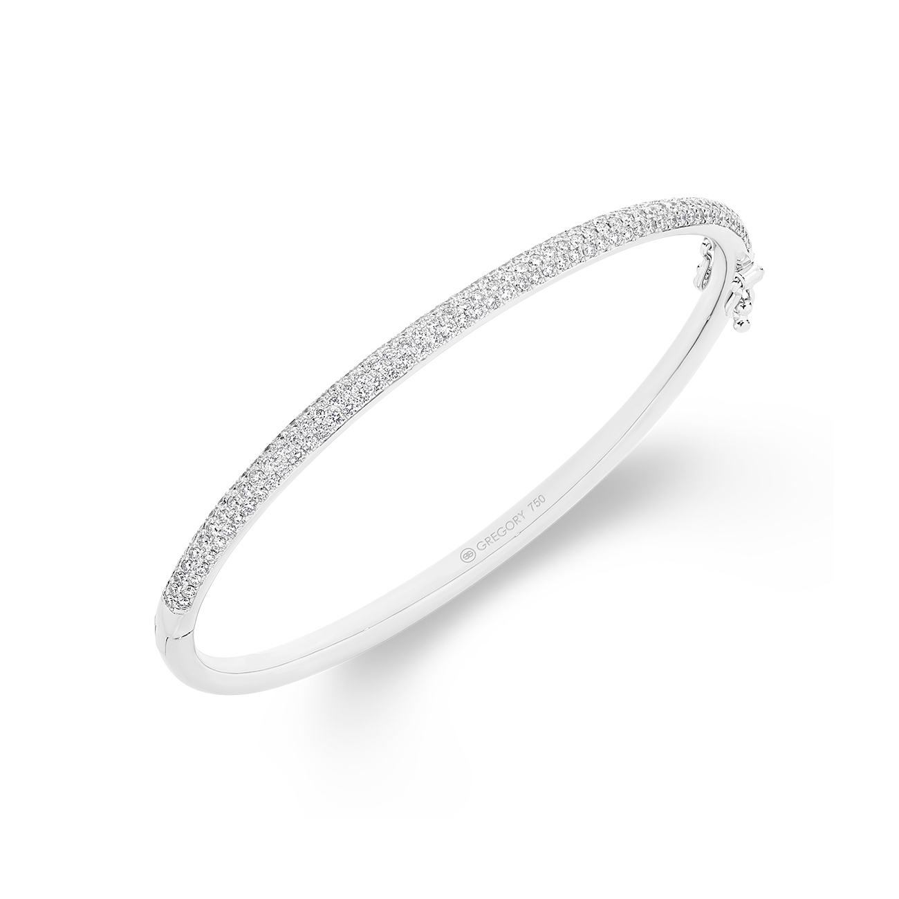 Round Brilliant Pave Set Diamond Bangle In 18K White Gold