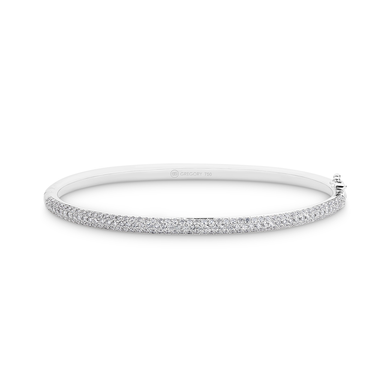 Round Brilliant Pave Set Diamond Bangle In 18K White Gold