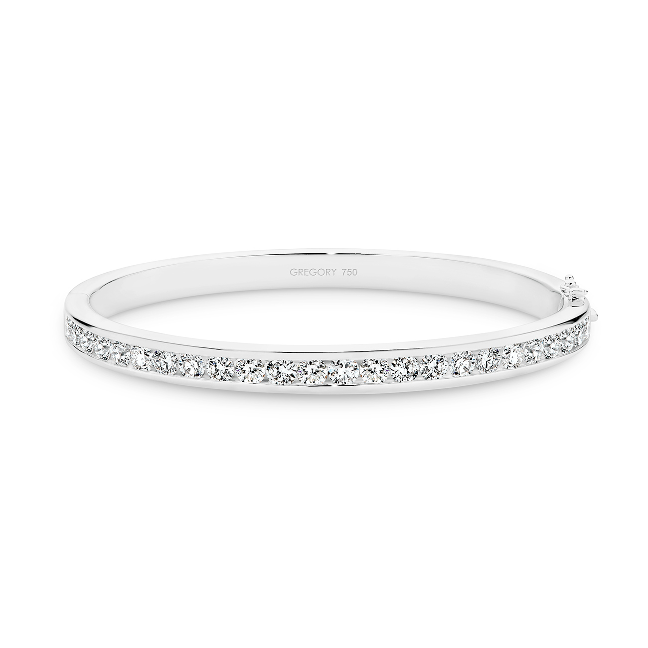 Round Brilliant Channel Set Diamond Bangle In 18K White Gold