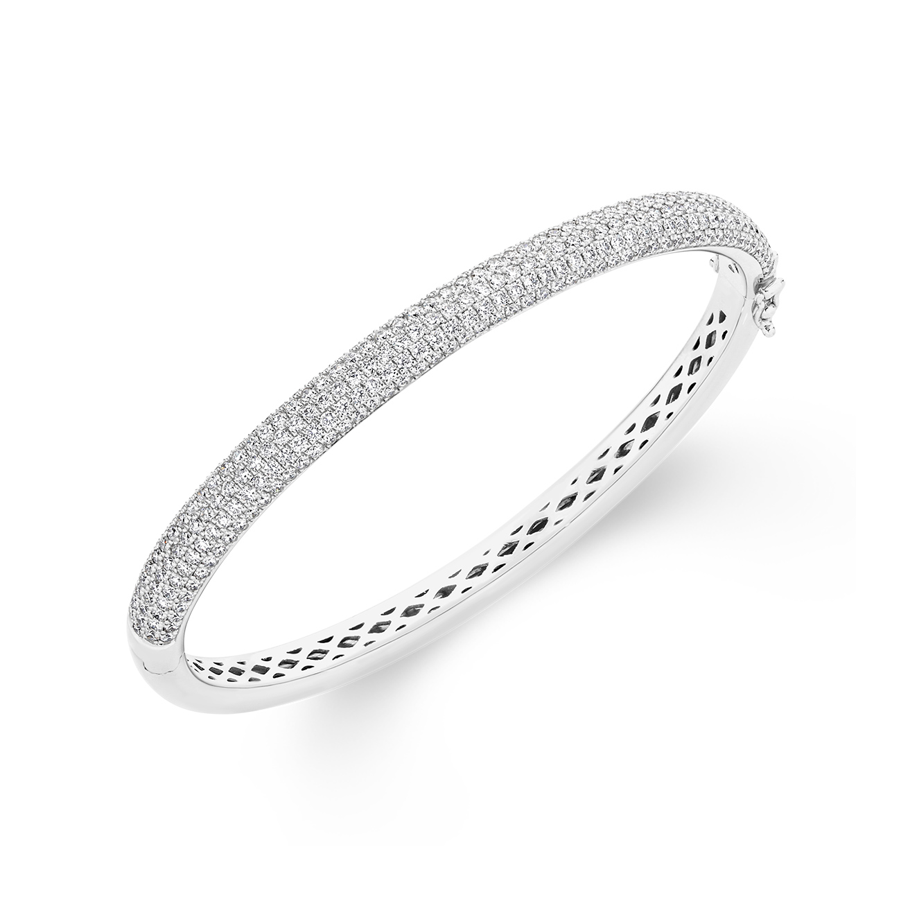 Round Brilliant Pave Set Grand Diamond Bangle In 18K White Gold