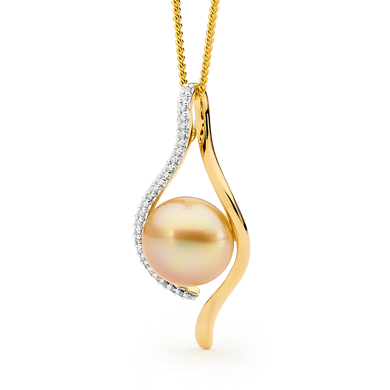 Allure Intense Gold South Sea Pearl & Diamond Wishbone Pendant