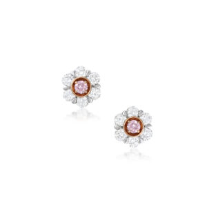 Pink & White Diamond Peony Petite Earrings