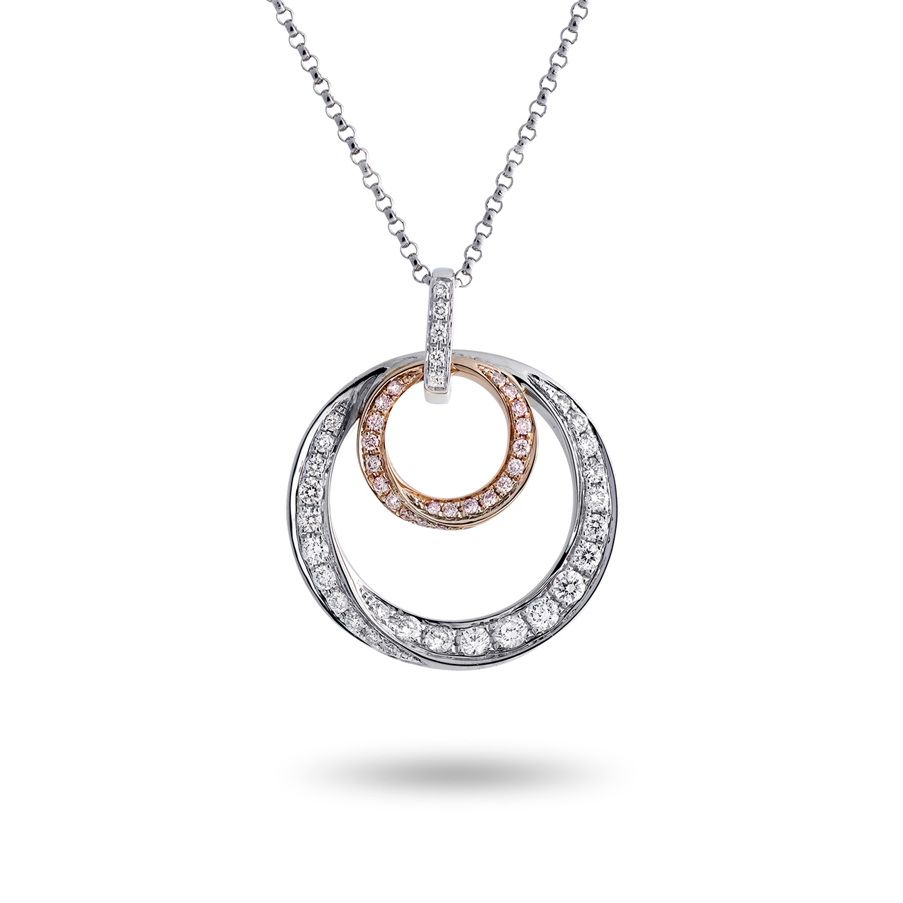 White & Argyle Pink Diamond Round Talia Pendant Necklace in 18K Rose & White Gold