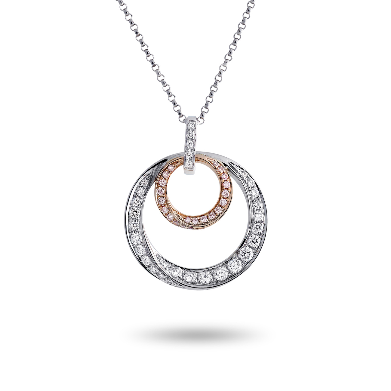Pink &#038; White Diamond Round Talia Pendant Necklace
