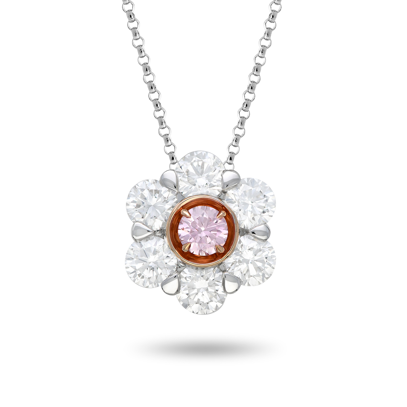 Pink & White Diamond Peony Necklace