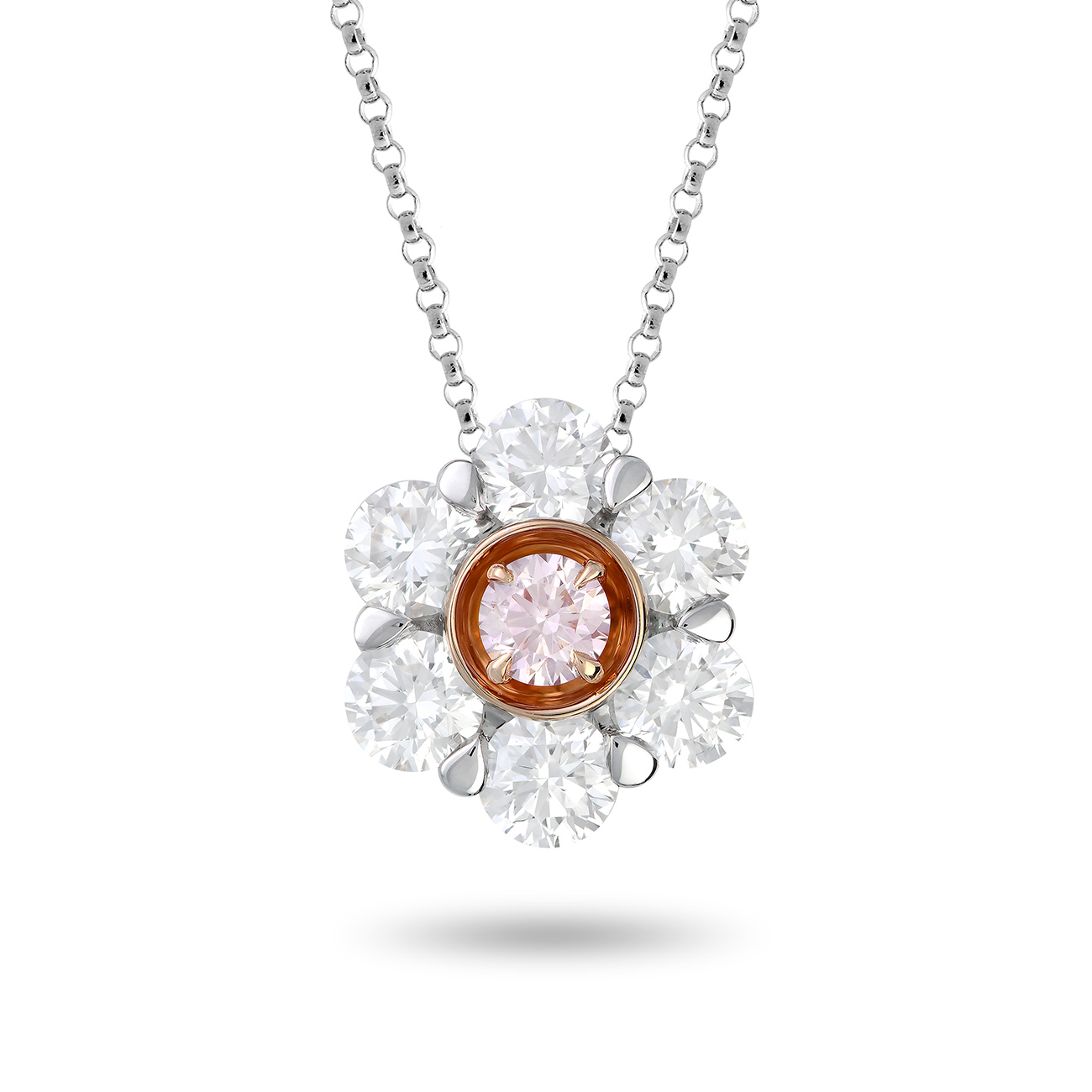 Kimberley White &#038; Argyle Pink Diamond Peony Pendant In 18K White &#038; Rose Gold