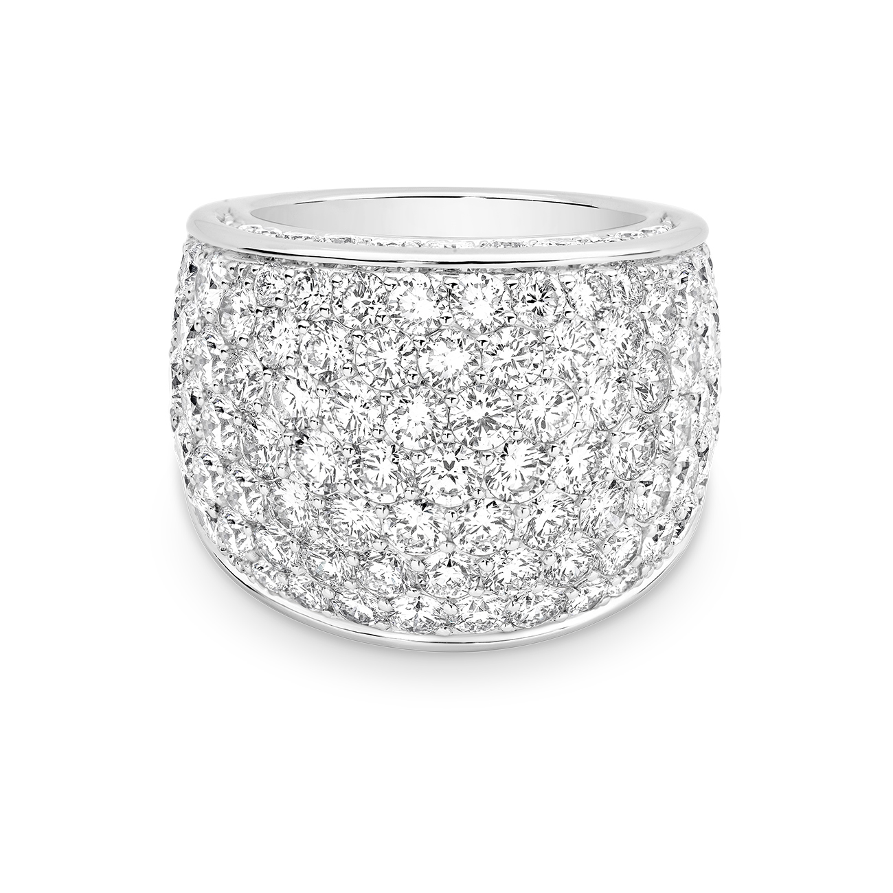 18K White Gold Round Brilliant Diamond Pave High Dome Cocktail Ring