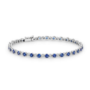 Sapphire & Diamond Tennis Bracelet In 18K White Gold