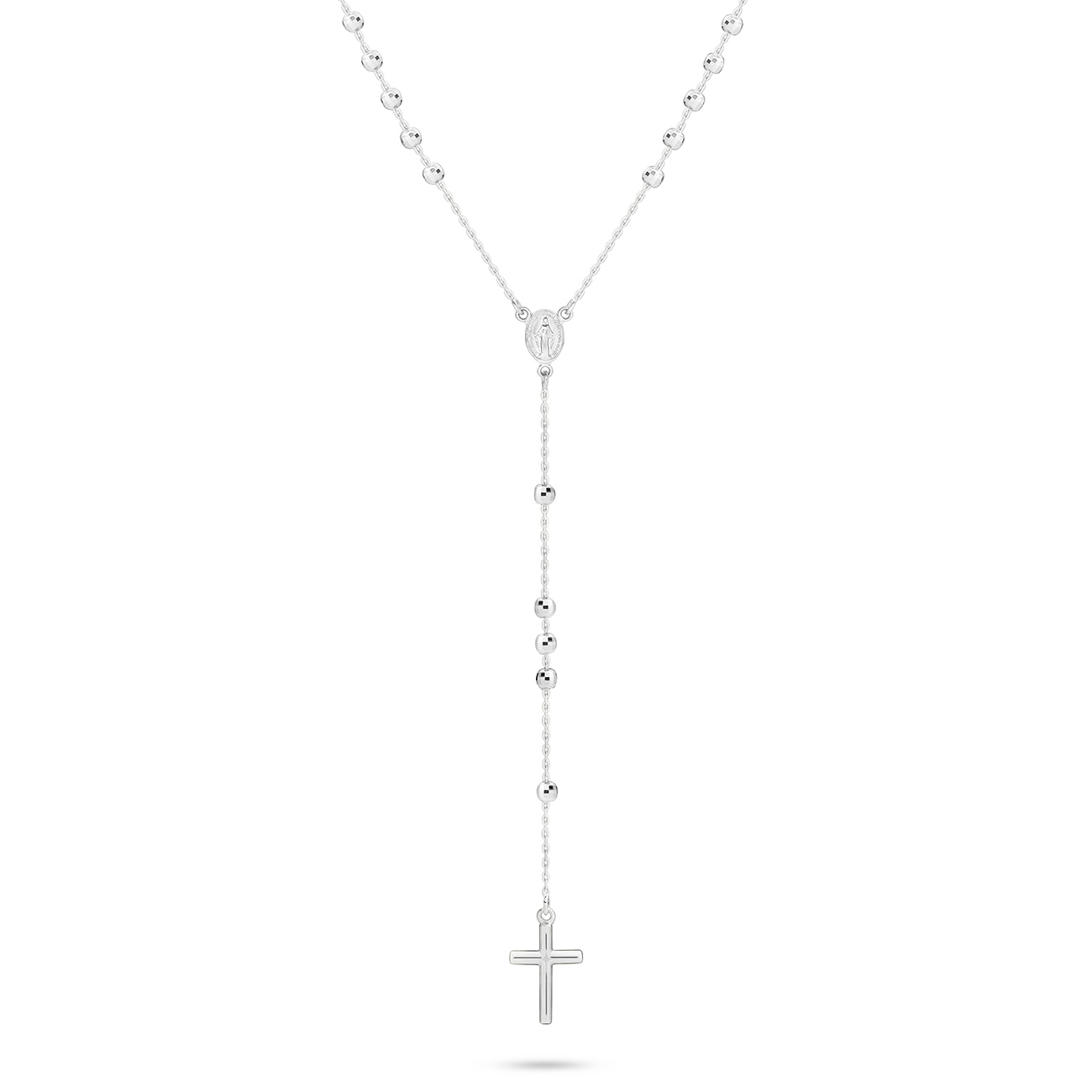 18K White Gold Rosary Bead Necklace