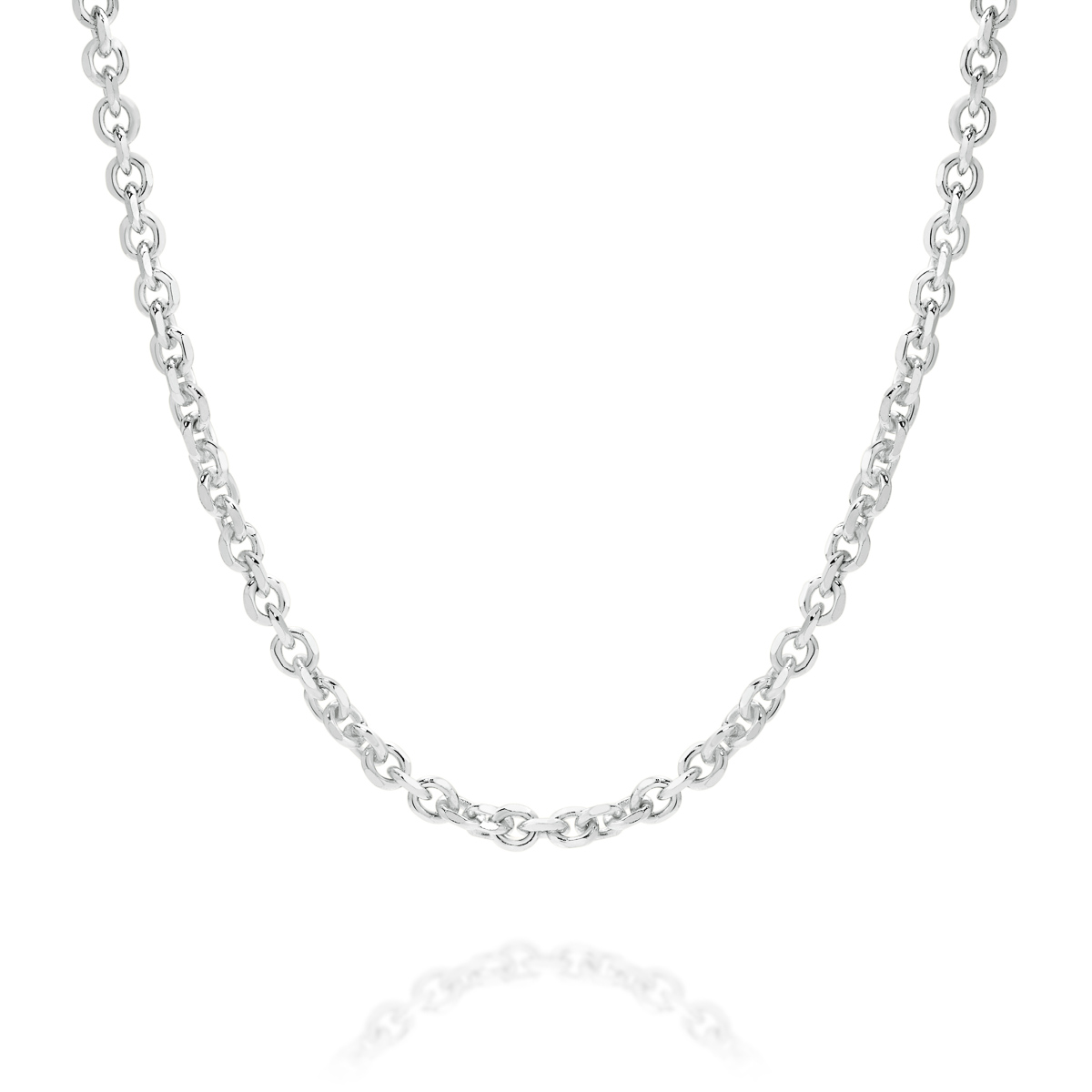 18K White Gold Trace Link Diamond Cut Chain &#8211; Medium