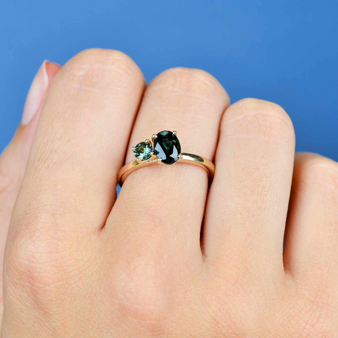 Teal &#038; Parti Australian Sapphire Toi Et Moi Ring
