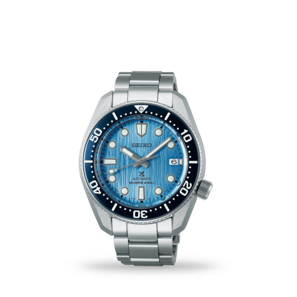 Seiko Prospex SPB299J 42mm Save the Ocean watch with blue textured dial and stainless steel bracelet