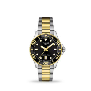 Tissot Seastar 1000 36mm two-tone stainless steel dive watch with black dial