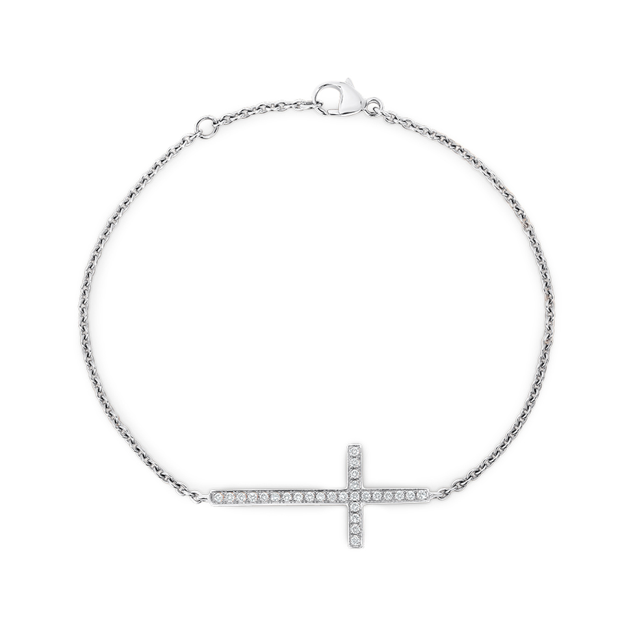 18K White Gold Diamond Pave Cross Bracelet