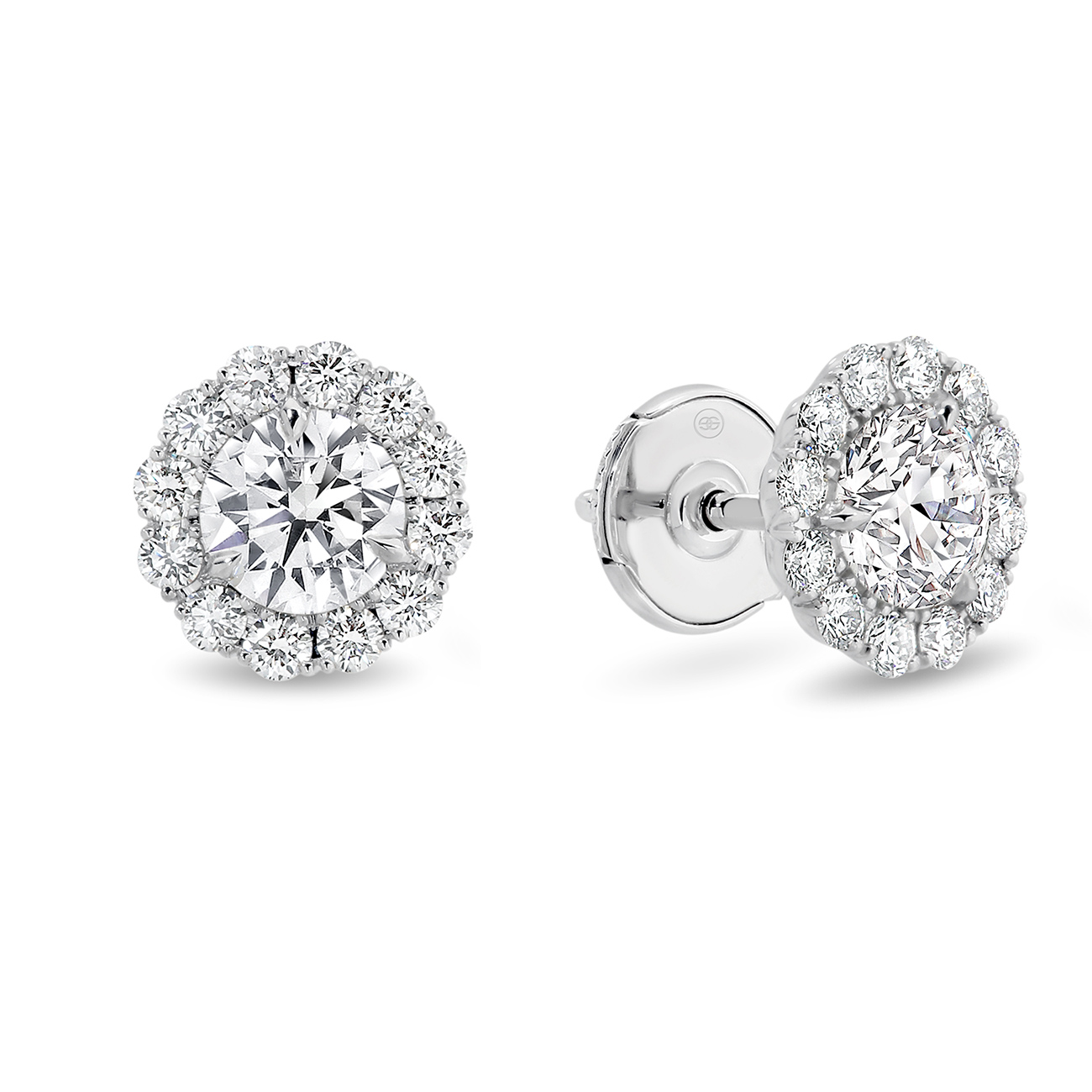 Classic Halo Diamond Stud Earrings In 18K White Gold