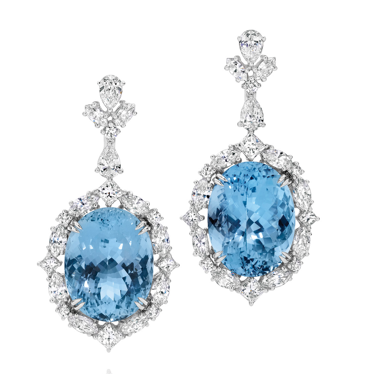 Santa Maria Aquamarine &#038; Diamond Cocktail Drop Earrings In 18K White Gold