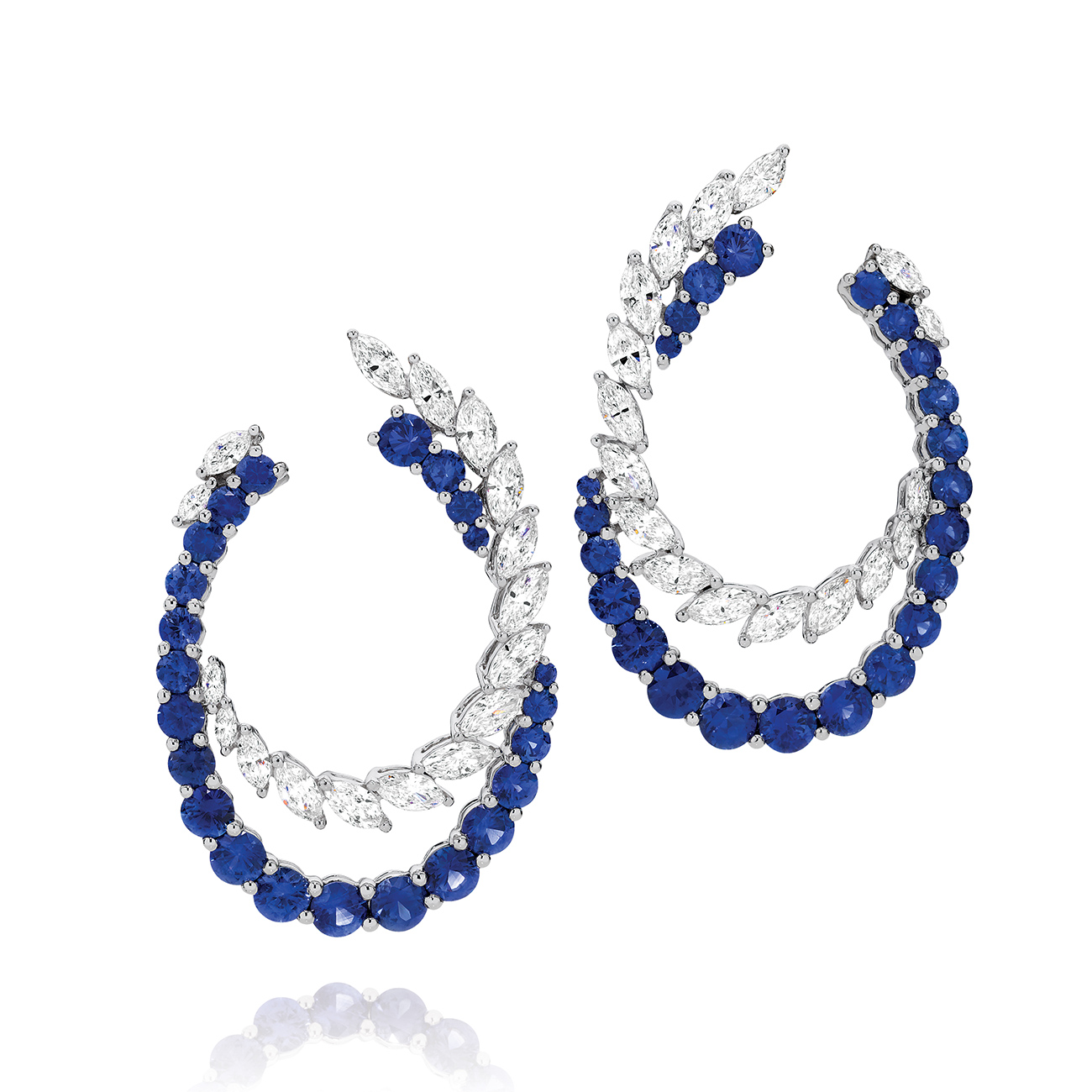 Blue Sapphire &#038; Diamond Cocktail Hoop Earrings In 18K White Gold