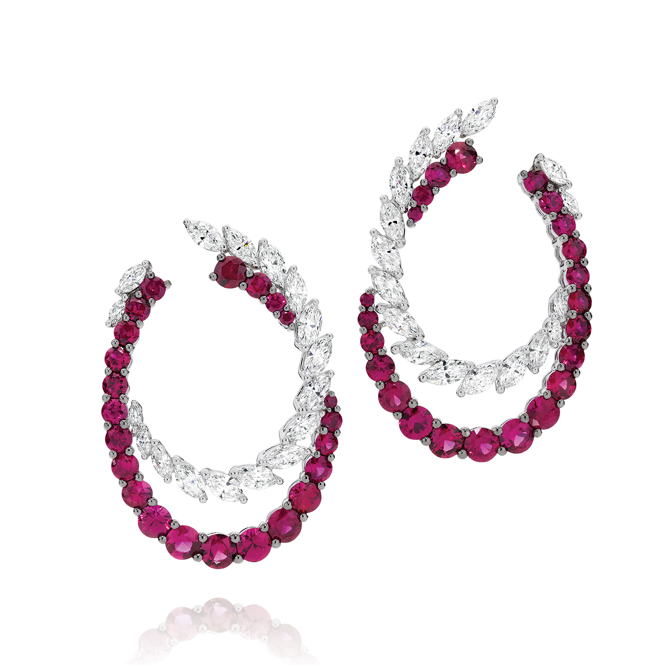 Ruby & Diamond Cocktail Hoop Earrings In 18K White Gold