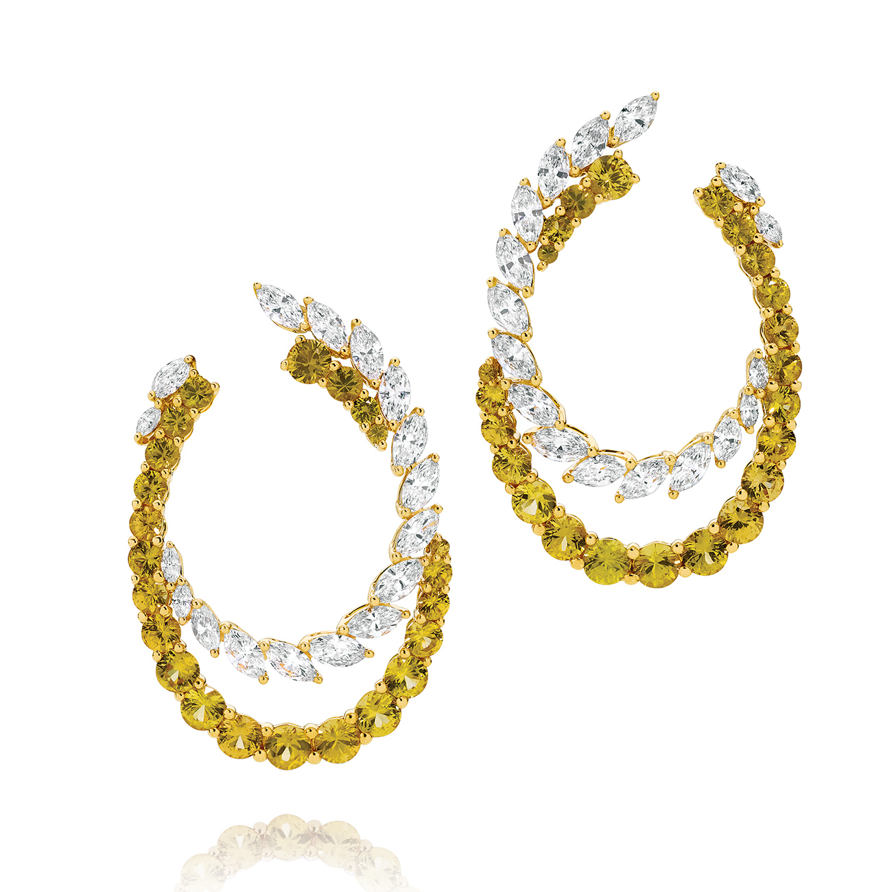 Yellow Sapphire &#038; Diamond Cocktail Hoop Earrings In 18K White Gold