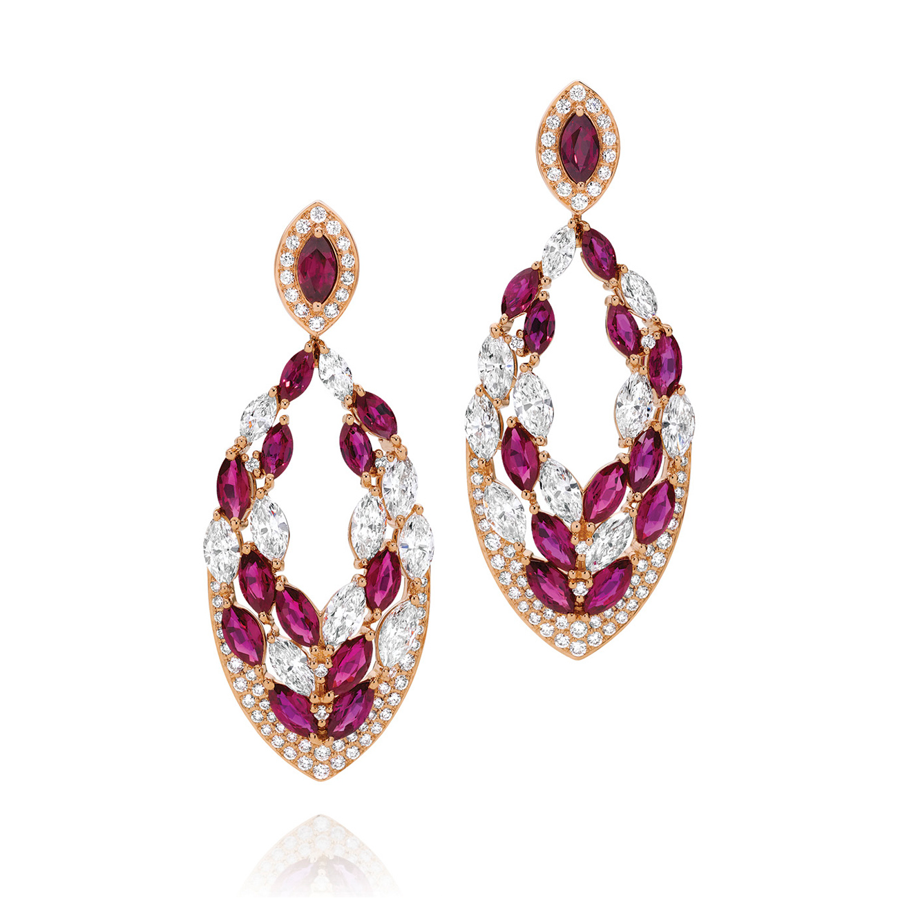 Ruby & Diamond Cocktail Drop Earrings In 18K Rose Gold