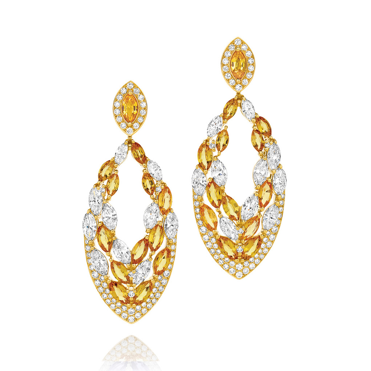 Yellow Sapphire and Diamond Cocktail Drop Earrings