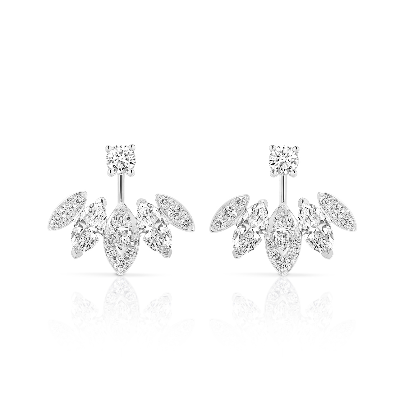 Marquise &#038; Round Diamond Jacket Earrings In 18K White Gold