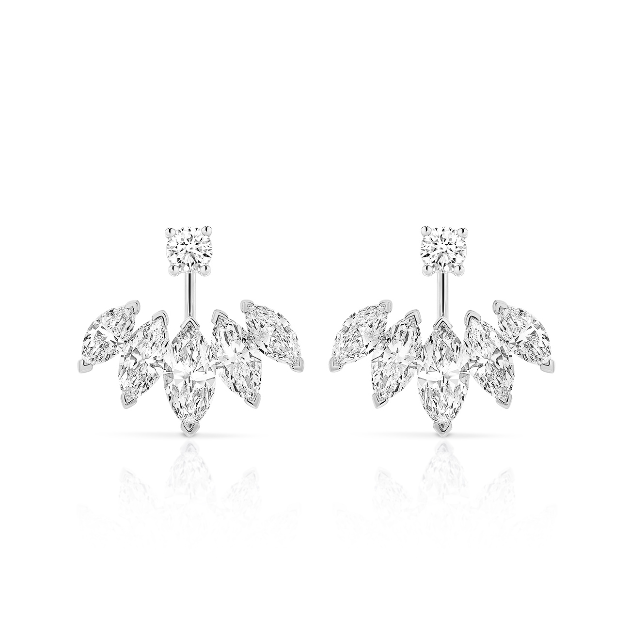 Marquise & Round Diamond Jacket Earrings In 18K White Gold